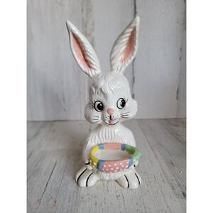 Vintage bunny AR ceramic egg Easter rabbit pastel figure home decor unique